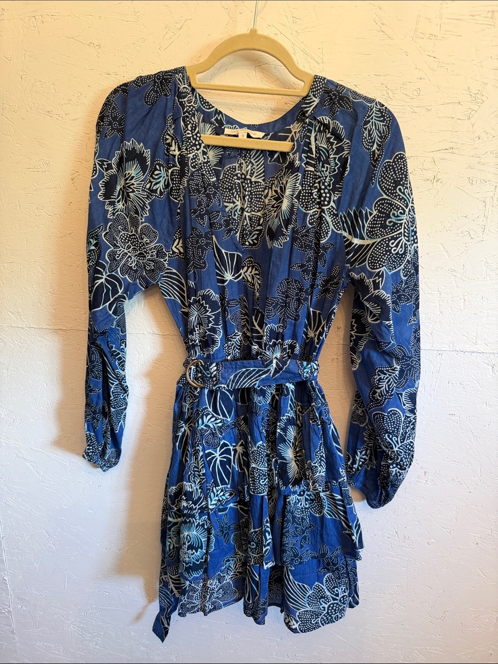 Love the label blue floral ruffled tiered dress.
